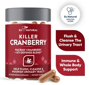 Eu Natural Killer Cranberry Pills for Women - 60 Fast-Acting Capsules - Clinically Studied UTI Defense Blend with Cranberry, Pine Bark, Propolis & Vitamin D - Vegetarian, Gluten-Free - Urinary Health Support Supplement