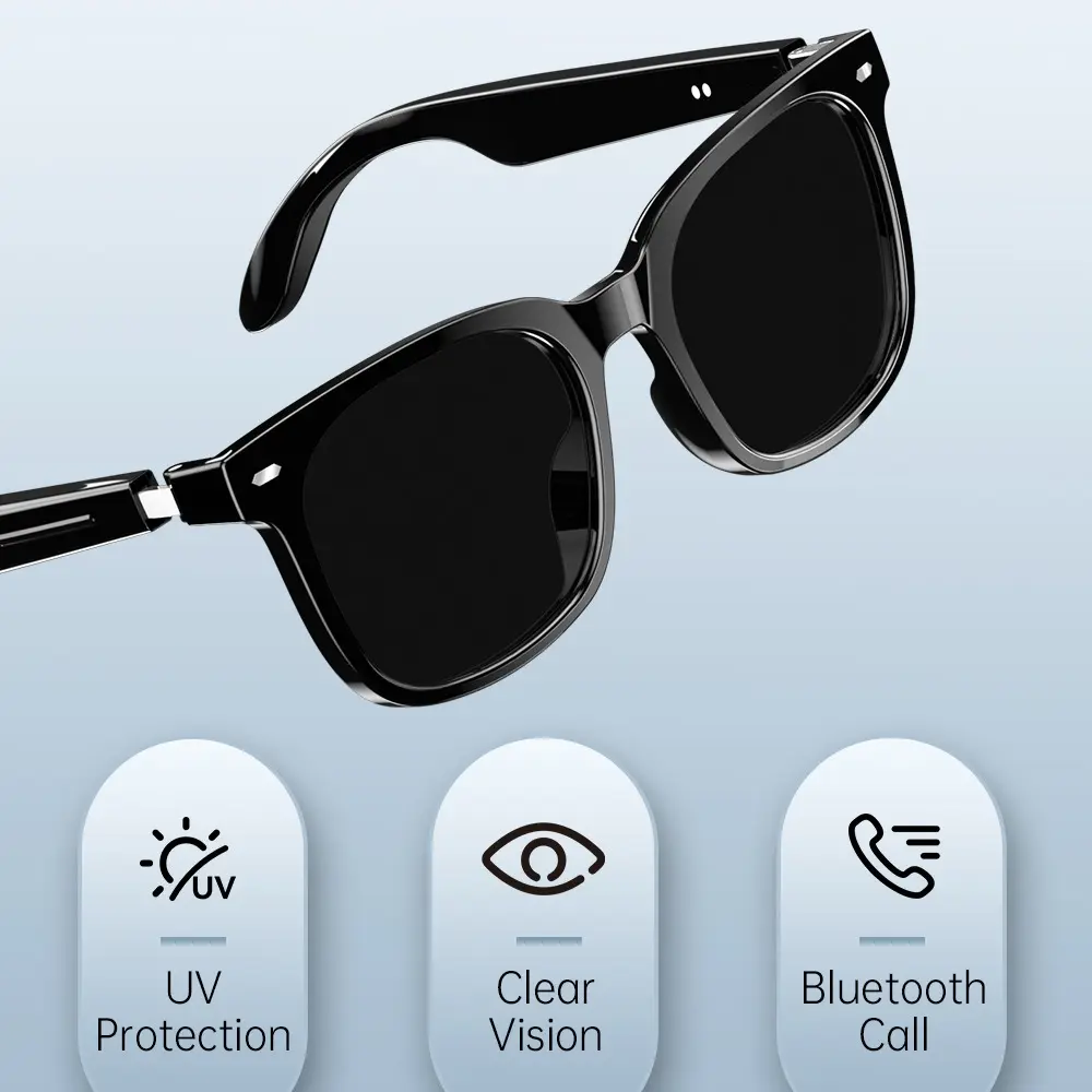Ai Smart Glasses with Wireless Bluetooth-compatible Audio, Outdoor Travel Sports Goggles, Wearable Multifunctional Smart Eyewear, Clear Decorative Lens, Multifunctional Audio Sunglasses