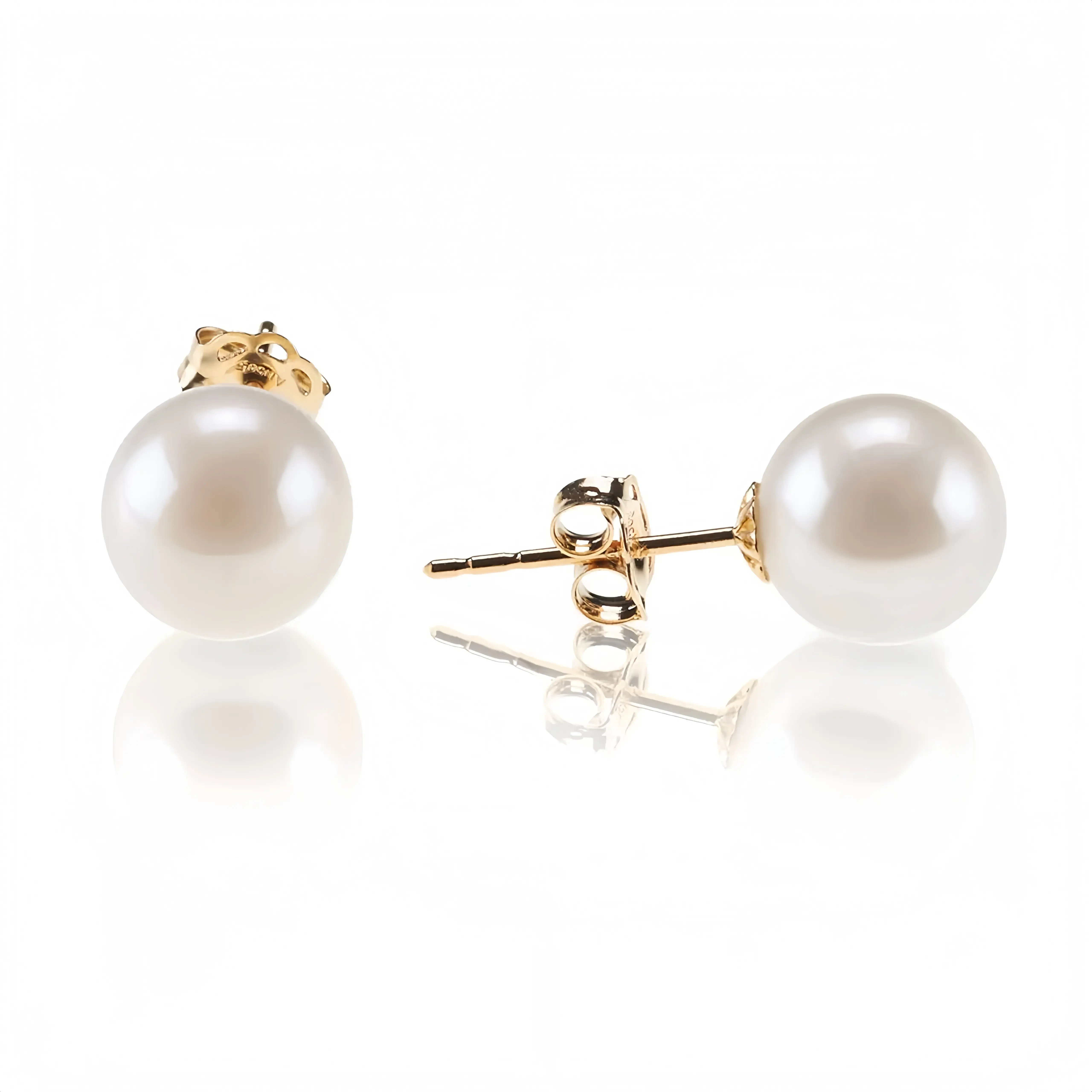 18K Gold Plated Sterling Silver Round Stud White Simulated Shell Pearl Earrings for Women