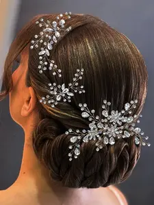Three-Piece Rhinestone Hair Comb Set, Shiny Wedding Bride Headpiece, Daily Hairstyle Accessory, Women's Headwear for Festive Parties Photography Performances