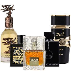 Lattafa Men's Floral Scents Gift Bundle - ETERNAL OUD, KHAMRAH, CLUB DE NUIT BLACK, QAED AL FURSAN, ASAD Men's Cologne, Elegant Alluring Fragrance for Father's Day Mens Gifts