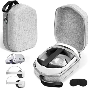 Compact & Aesthetic Portable VR Headset Carrying Case Hard Shell Bag for Travel & Storage Oculus Meta Quest 3S/Quest 3/Quest 2 Apple VisionPro Grey Wearable Xb Protective Box Electronic Aesthetic Compact Cover