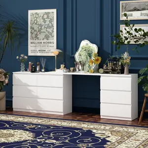 FUFU&GAGA 70.8"-102.4"W Extra Large 9 Drawer Double Dresser With Desktop, Length & Shape Adjustable Modern Vanity Desk