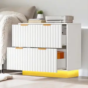 2-Drawer Modern Filing Cabinet With LED Light Modern 2-Drawer Storage Cabinet, Wood Storage Cabinet Printer Stand, Decor Furniture For Home Office Bedroom, White