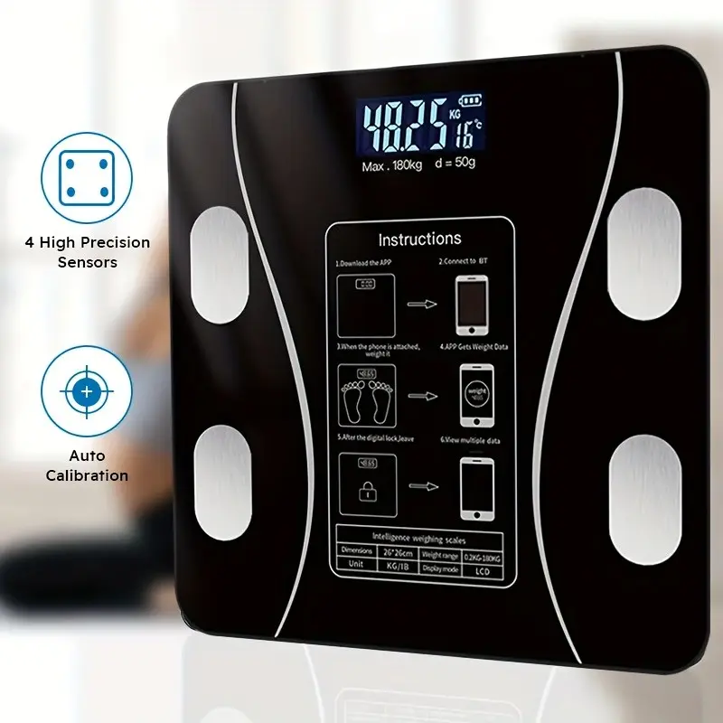 Smart Body Fat Scale Weight Scale, Body Composition Scale, Body Fat Monitor, Smart Scale With Bmi, Measures Bmi and Body Fat Ratio, LED Display, Dial, Max 180kg, Bluetooth-compatible, Battery Powered