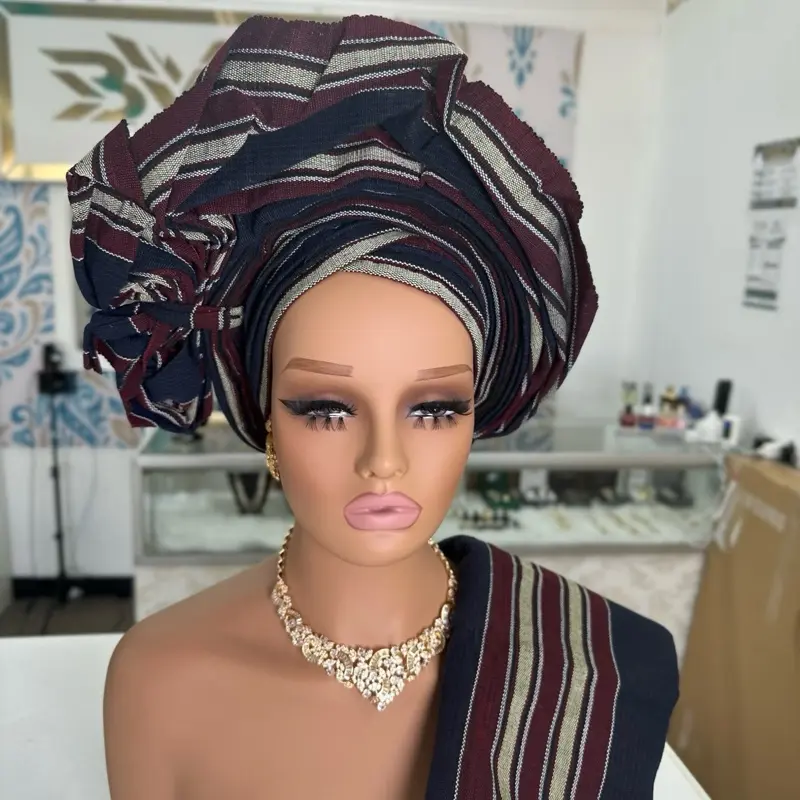 Aso Oke Auto Gele – Pre-Tied African Headwrap | Wedding & Party Ready