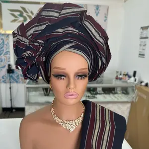 Aso Oke Auto Gele – Pre-Tied African Headwrap | Wedding & Party Ready