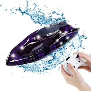 2.4GHz Children Remote Control Boat, Outdoor Water Toy Pool Toy, Dual Layer Waterproof, LED Lights, Independent Control, Portable Gift for Boys