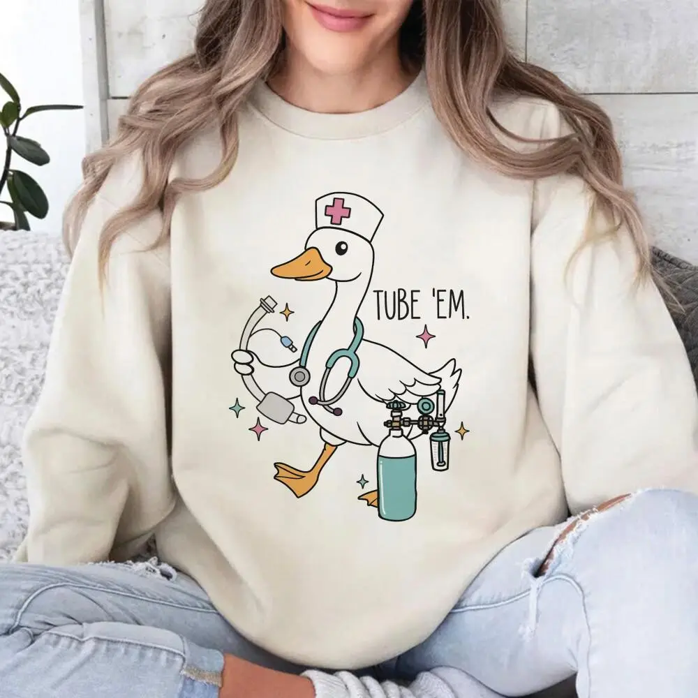 Funny Nurse Short Sleeve T-SHIRT / Sweatshirt, Tube Em Nurse T-Shirt, Goose Nurse TShirt, Respiratory Therapist Shirt, RT Shirt, Funny Therapist Gift Crewneck Womenswear