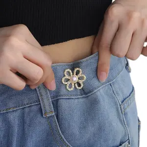 Flower No Sewing Detachable Waist Body Tightener for better Fitting Jeans Buckles Adjustment Instant Jean Buttons for Pants Womenswear Bottom Trouser Denim