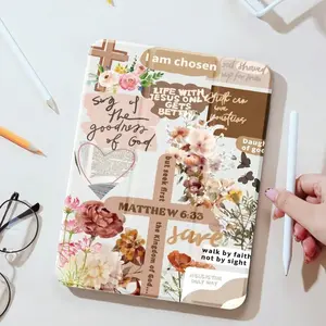 Brown Tone Cross Print Flat Protective Case, With Pencil Slot.