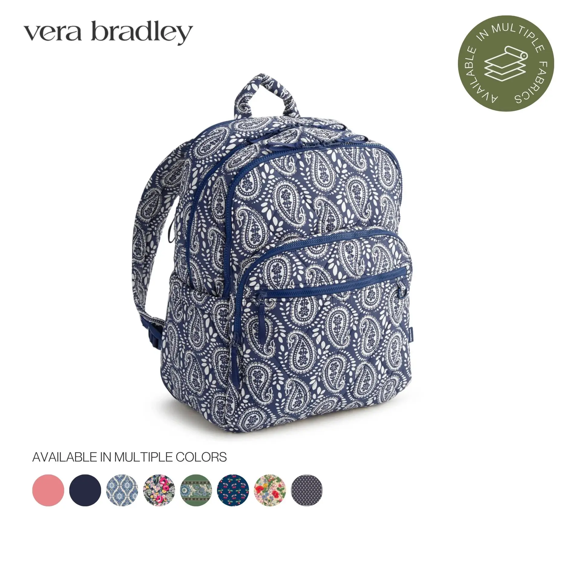 Vera Bradley Large Bancroft Backpack, 28L with 3 Compartments and Trolley Sleeve