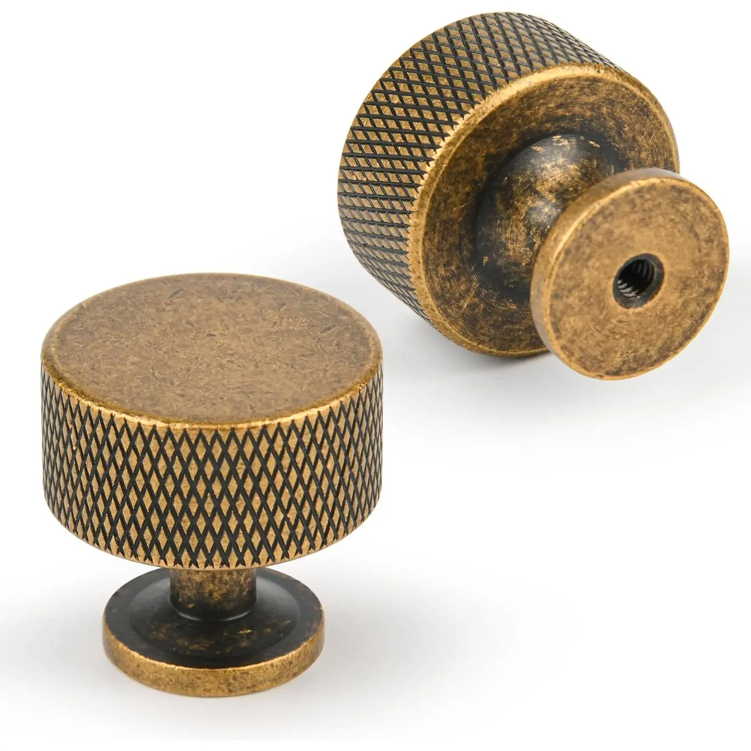 2 Pack Matt Coffee Bronze Solid Brass Kitchen Cabinet Knobs,Drawer Pulls, 1.1 Inch 27mm Diameter, Modern Furniture Handles for Cupboard Wardrobe(Modern Reticulation)