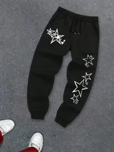Star Pattern Joggers, Tiktok Trendy Plus Size Street Style Sweatpants, Stars Print Casual Bottoms, Heavy Cotton Unisex Joggers