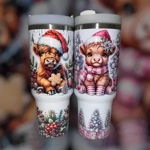 Large Baby Cow Christmas Tumblers - Insulated Double Wall Vacuum Cup for Hot and Cold Drinks - Bottle holiday cups Stainless Steel Water Cup with Straw