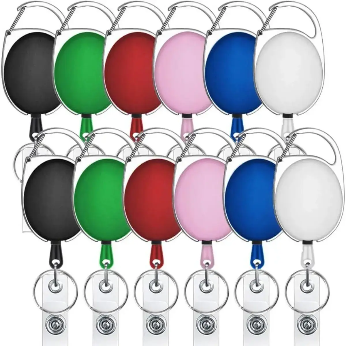 Retractable Badge Holders, 12 Pack Heavy-Duty Metal ID Reels with Carabiners, 27-inch Cord in 6 Colors for Nurses and Office Staff, Easy To Secure, Wear And Keep Track Of Id, Work, Plastic, Carabiner Clip, Belt Loops, Medical Badge Reel, Retractable Badge