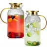2-Pack Classic Vertical Stripe Heat-Resistant Glass Pitchers with Lids & Handles, 68 oz (2000ml+) Durable Cold Brew/Lemonade/Coffee Jugs, Camping Outdoor Drinkware for Serving, Family Gatherings, Dining Area Storage