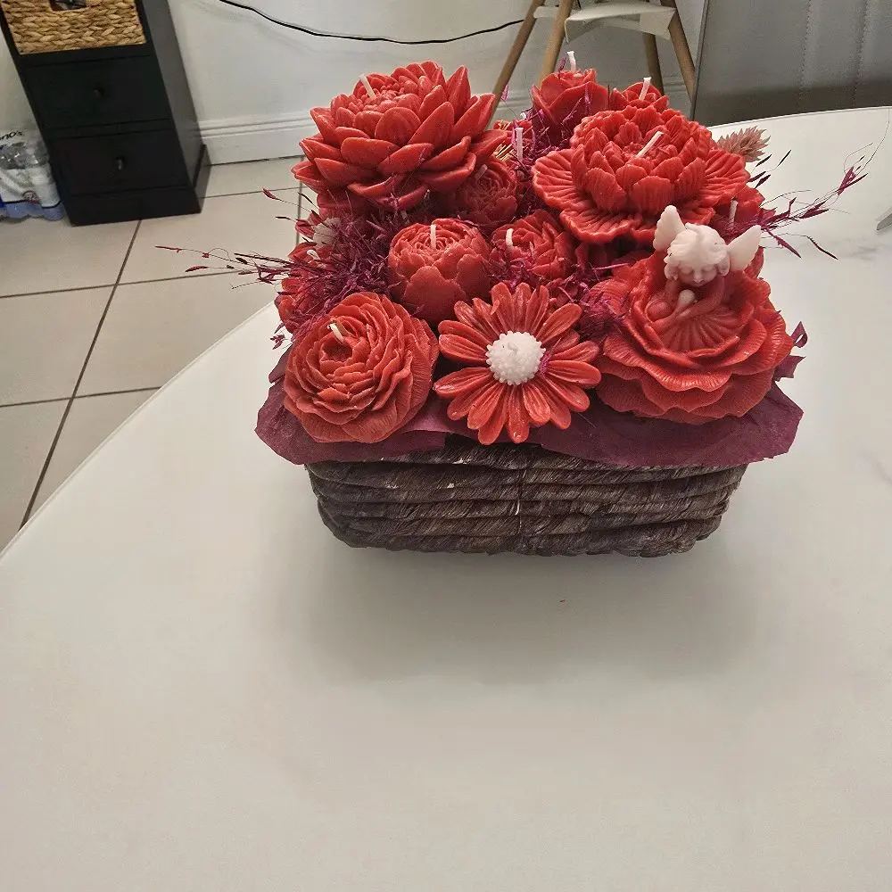 Crimson Blossom & Angel Artisan Candle Bouquet