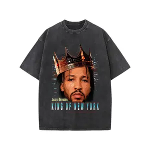 "Brunson King of New York" Basketball Graphic T-Shirt, Retro Streetwear Casual Cotton Crew Neck Short Sleeve Unisex Top, Multi-Color Available