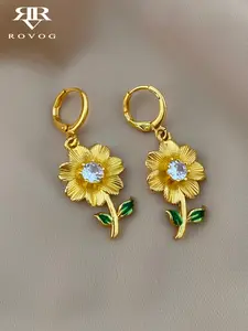 Elegant Floral Zircon Drop Earrings for Women, Luxurious Sweet Design, Fashionable Daily Commute Jewelry, Perfect for Festive Gatheries