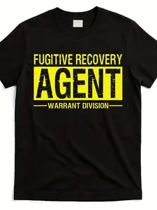 Men's & Women's Fugitive Recovery Bail Agent Costume T-Shirt - 220gsm Pure Cotton Retro Badge Design with Bail Bonds Graphic - All-Season Round Neck Tee for Events & Themed Parties