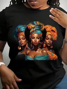 Melanin Black Classic Sublimation Adult Printed T-Shirt, Short-Sleeved Round Neck, Casual Top for Spring And Summer, Women'S Clothing