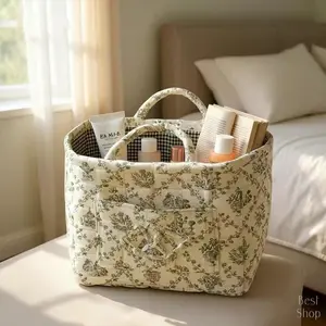 Car Storage Basket,Fabric quilted basket for Clothes Toys & Blankets Car Trunk Organizer Backseat Storage Machine Washable Large Capacity Woven Design room clutter organization daily use item Mother's Day gift summervibes