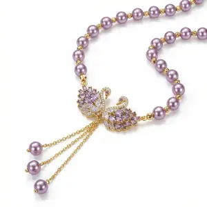 Luxury Purple Swan Necklace, Chic Minimalist Elegant Pendant, Fashion Statement Jewelry, Perfect Accessory for Cheongsam Dress Crystal Sparkling Collarbone Chain