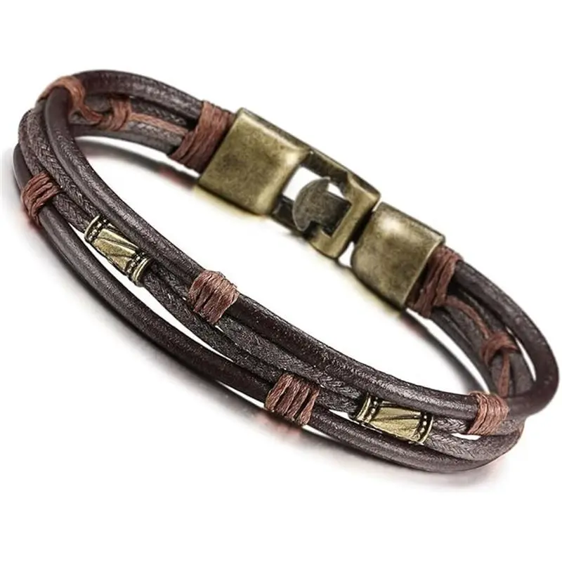 Vintage Leather Wrist Band Brown Rope Bracelet Bangle Braided Cuff Vintage