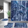 Bathroom Fabric Shower Curtain Set with Bathroom Rug Sets - 3D HD Print Deep Sea Turtle Geometric Design, Waterproof, Adjustable, 12 Hooks, Non-Slip Carpet, U-Shape Toilet Mat, Toilet Seat Cover Cushion, Classic Home Essential Moving Gift