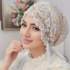 2024[Elegant Polyester Hijab Cap] 1pc Elegant Polyester Hijab Cap - Handmade Embroidered Hijab with Toggle Closure, Elastic Fit, Yarn-Dyed, Jacquard Crafted, Fashionable Hollow-Out Design, Non-Feathered, Religious Theme for Ramadan - Middle Eastern Styled