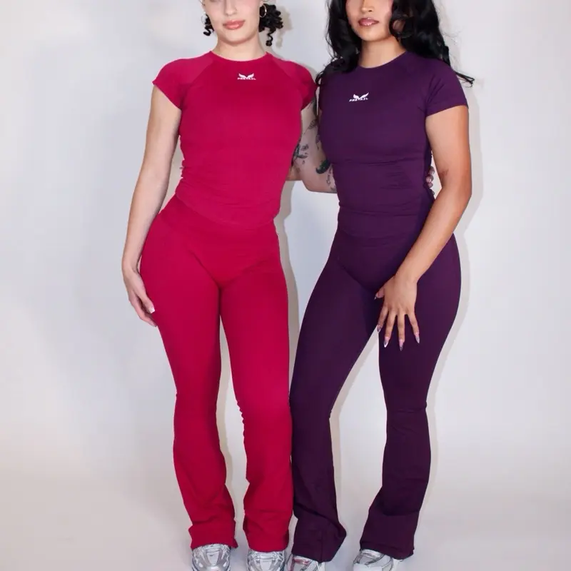 Women's 2-Piece Gym Activewear Set - Flare Leggings, Compression Top for Fitness Workouts