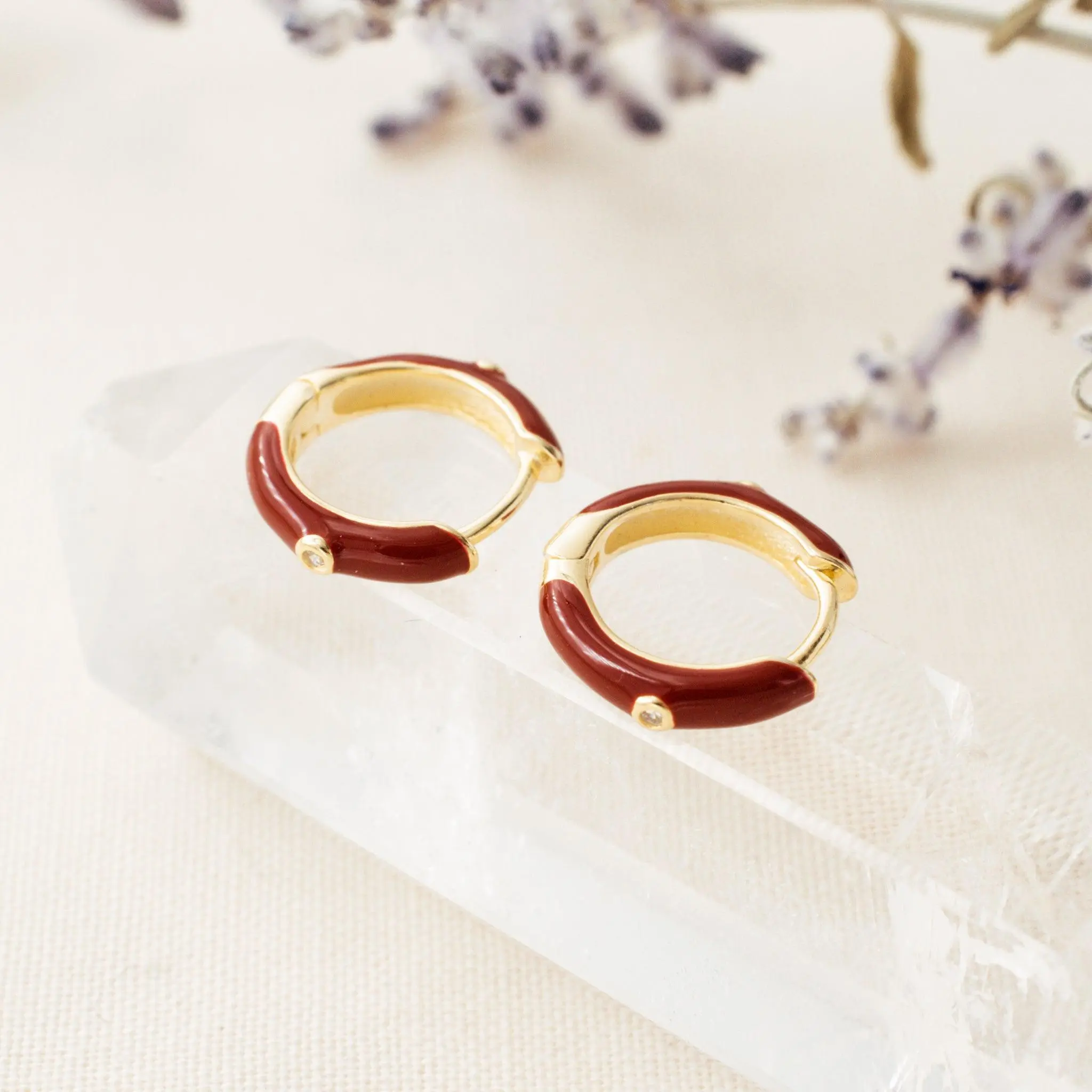 Paolla Maroon Enamel Earrings