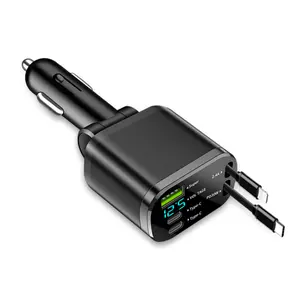 5 in 1 Retractable Car Charger,    66W Car Phone Charger with Cables Fast Charging, USB C Car Charger Adapter for iPhone 17 16 15 14 13 12