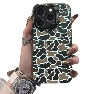 Camo Vintage Sitka Camouflage Black Shockproof Phone Case for iPhone 7-17 Pro Max Plus Anti-Fall Protective Cover with Frosted Hard PC Back & Flexible TPU Bumper