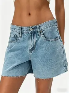 Jean Shorts Womens Retro Y2k Style Frayed Hem Casual Summery High-Waisted—Perfect For Streetwear And Everyday Wear