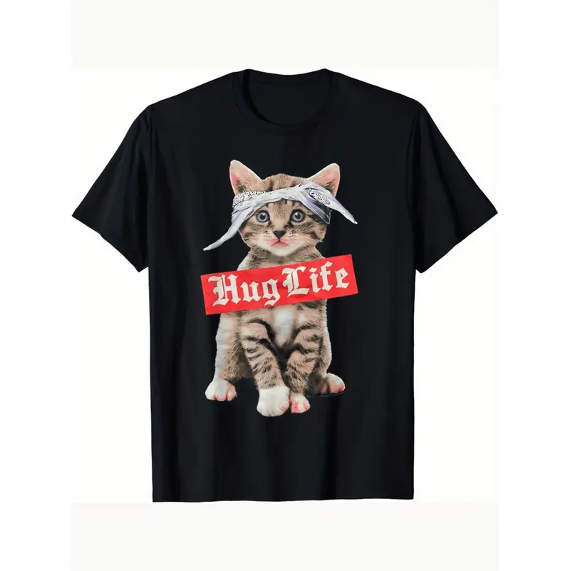 Hug Life Kitty Cat Graphic T-Shirt For Men And Women Stylish Comfortable Unisex Cotton Tee All Season Essential Fashion Must Have