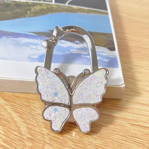 Butterfly Design Bag Hook, 1 Count Glitter Bag Hanging Buckle, Bag Hook for Home, Office, Travel, Cute Purse Charms, Sparkly Bag Charm, Accessories for Bags