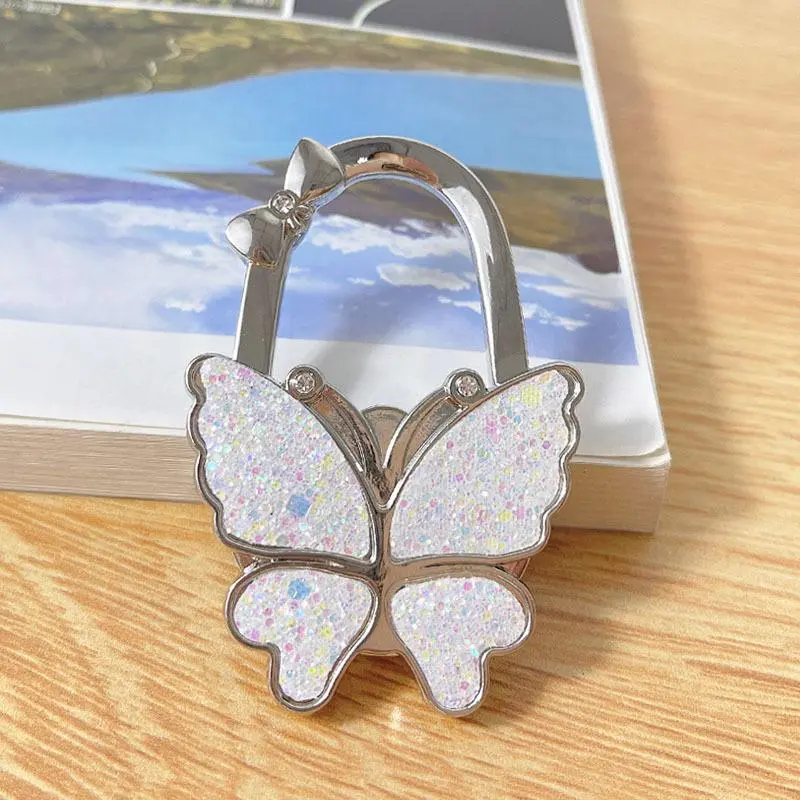 Butterfly Design Bag Hook, 1 Count Glitter Bag Hanging Buckle, Bag Hook for Home, Office, Travel, Cute Purse Charms, Sparkly Bag Charm, Accessories for Bags
