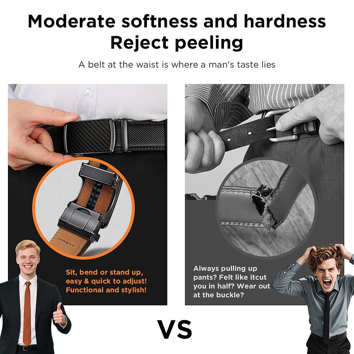 [Can be trimmed]  Mens Belt Leather Ratchet Easy Release Belt For Men Designer Belt Dress and Casual with Adjustable Buckle for Men's Wear Gift Outdoorfun Textured for Birthday Gift/ accessories men/business belt no hole