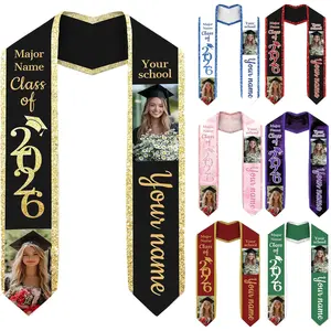 Custom Graduation Stole Personalized with Photo and Text, Class of 2026 Graduation Sash for High School College Graduates, 72" Shiny Satin Plain Honor Stole Shawl - Customize Now.