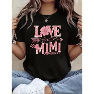 Women's "Love Being Called Mimi" T-Shirt - Cute Mimi Print Short Sleeve Top, Non- Blouse Suitable for Family Gatherings, Grandma Outfits & Daily Wear, Spring Summer Casual Machine Washable T-Shirts