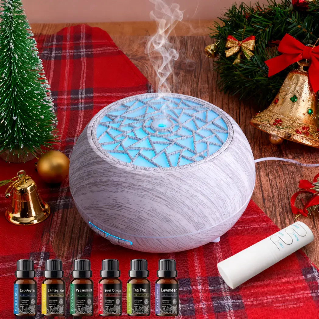 Family-Sized 550ml Ultrasonic Wood Grain Aroma Diffuser with Remote, Colorful LED Flame Aroma Diffuser for Home Wellness | aroma 360 diffuser, essential oil diffuser