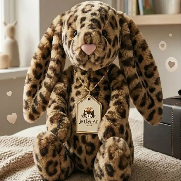 Jellycat Bashful Leopard Bunny Plush with Iconic Blue Bag | Cute Cheetah Cheetah Print Animal Stuffed Toy Aesthetic Room Decor Gift