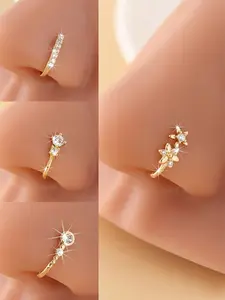4-Pack Easy Flower Nose Clips, Synthetic Zirconia Inlay, Fake Piercing-Free Nose Jewelry, Fashionable Daily Wear Nose Rings