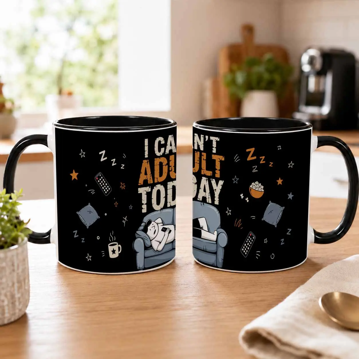 I Can’t Adult Today Mug 15oz  Lazy Day Humor Print Design  Funny Quote Ceramic Coffee Cup  Durable Dishwasher Safe Gift  Perfect for Office Desk  Home Relaxation  Stress Relief Moments  Friends Birthday  Self Care Time