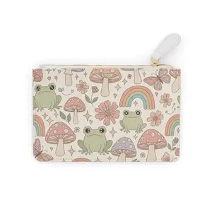 Cartoony Mini Clutch Bag - Froggies, Mushrooms, Butterflies - Fun Print, Small Purse, Zipper Pouch, Handbag, Cute Gift