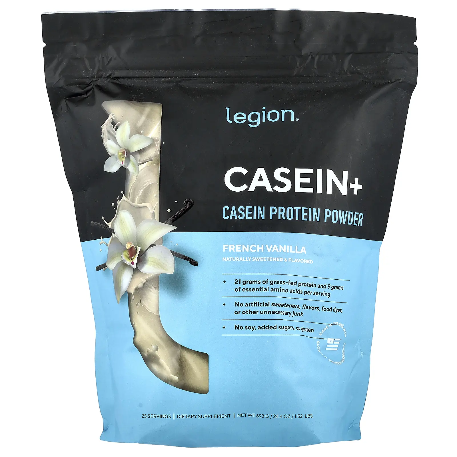 Legion Athletics Casein+, Casein Protein Powder, French Vanilla, 1.52 lbs (693 g)
