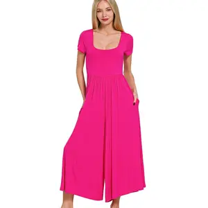 Zenana Double Layered Short Sleeve Jumpsuits