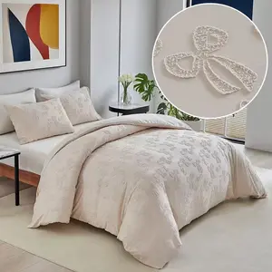 Washable polyester Decorative Duvet Cover set 2/3 piece set - 1 duvet cover and 1 or 2 pillowcases, 3D bow pattern, soft and comfortable polyester fiber bedding set, personalized and perfect, hotel quality, multiple sizes available, Comfy Bed Sets